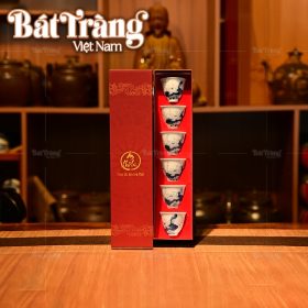 Bộ chén sứ An Thổ Túc họa tiết hoa sen vẽ tay dáng đứng cao BT-AT12