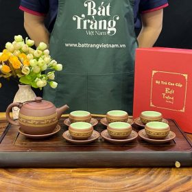 Bộ ấm chén gốm sứ Bát Tràng tử sa họa tiết âu lạc BT-AT40