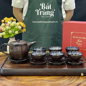 Bộ ấm chén màu nâu men hỏa biến dáng lục giác Bát Tràng BT-AT22