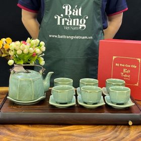 Bộ ấm chén trà màu xanh ngọc lục gốm sứ Bát Tràng BT-AT33