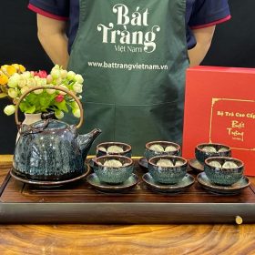 Bộ ấm chén trà men hỏa biến màu xanh dương BT-AT38