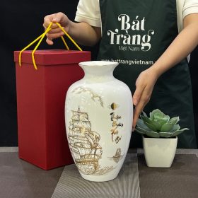 Bình hoa quà tặng in logo họa tiết thuận buồm xuôi gió vẽ vàng BT-LH01