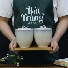 Bộ 2 hũ sứ đựng mứt dáng chuông nắp thường đắp nổi BT-KM02