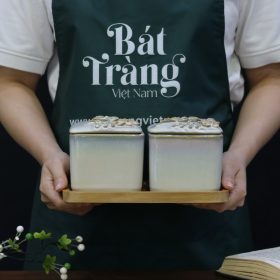 Bộ 2 hũ sứ đựng mứt dáng vuông nắp hoa đắp nổi BT-KM03