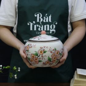Hũ sứ đựng mứt dáng tròn họa tiết hoa đào BT-KM06