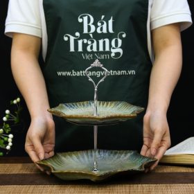 Khay đĩa 2 tầng đựng mứt men xanh hỏa biến BT-KM08