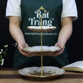 Khay đĩa 3 tầng đựng mứt gốm sứ Bát Tràng BT-KM09