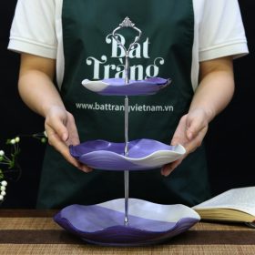 Khay đĩa sứ 3 tầng đựng mứt màu tím BT-KM10