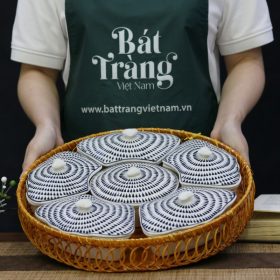 Khay mứt sứ 5 ngăn họa tiết giọt nước kèm khay mây BT-KM13