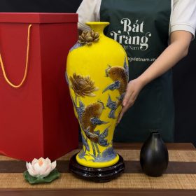 Mai bình tích lộc họa tiết Sen Chép đắp nổi men vàng BT-MB05