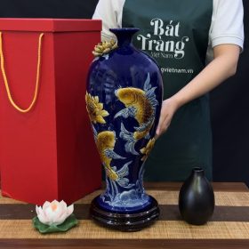 Mai bình tích lộc họa tiết Sen Chép đắp nổi men xanh BT-MB06