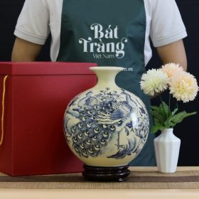 Bình hút lộc Bát Tràng men hanh vàng họa tiết công đào BT-BHL49