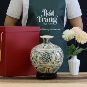 Bình hút lộc Bát Tràng men hanh vàng họa tiết hoa phù dung BT-BHL50