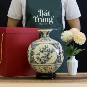 Bình hút lộc Bát Tràng men hanh vàng họa tiết tứ cảnh BT-BHL53