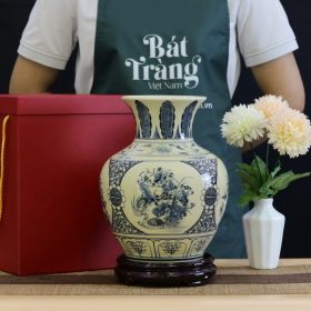 Bình trường phúc Bát Tràng men hanh vàng họa tiết tứ cảnh BTP-03