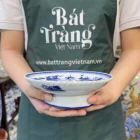 Mâm bồng thờ men lam vẽ tay hoạ tiết Long Phụng BT-ĐT01