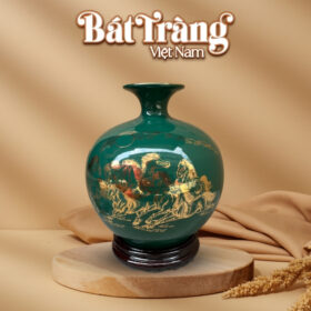 Bình hút lộc men xanh lá vẽ vàng in logo BT-QT01