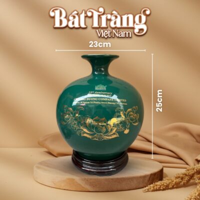Kích thước quà tặng bình hút lộc men xanh lá vẽ vàng