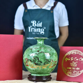 Bình hút lộc vẽ vàng kim Mã Đáo Thành Công men vân đá xanh lá BT-BHL55