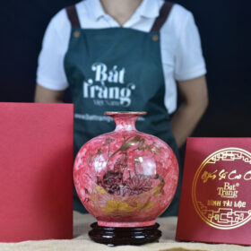 Bình hút lộc vẽ vàng kim chữ Phúc Lộc men vân đá màu đỏ BT-BHL56