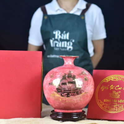 Bình hút lộc vẽ vàng kim chữ Thuận Buồm Xuôi Gió men vân đá màu đỏ BT-BHL57