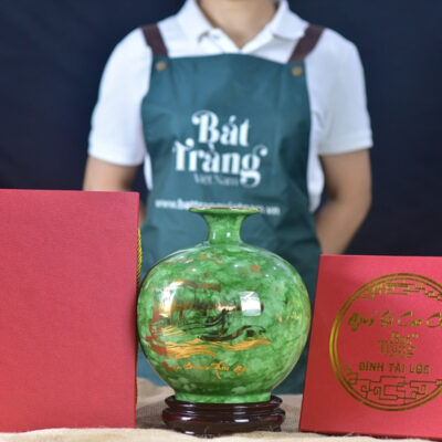 Bình hút lộc vẽ vàng kim Thuận Buồm Xuôi Gió men vân đá xanh lá BT-BHL59