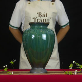 Lọ hoa "dáng thạp" men hoả biến xanh ngọc BT-LH15