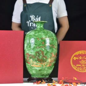 Mai Bình vẽ vàng kim Mã Đáo Thành Công men vân đá xanh lá BT-MB13