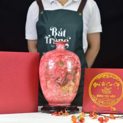 Mai Bình vẽ vàng kim Thuận Buồm Xuôi Gió men vân đá màu đỏ BT-MB14