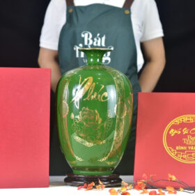 Mai Bình vẽ vàng kim Phúc Đức Tài Lộc men màu xanh lá BT-MB16