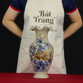 Lọ miệng lượn thờ men rạn "họa tiết hoa sen" BT - ĐT20