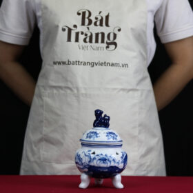 Lư đốt trầm thờ men lam họa tiết hoa sen BT-ĐT45