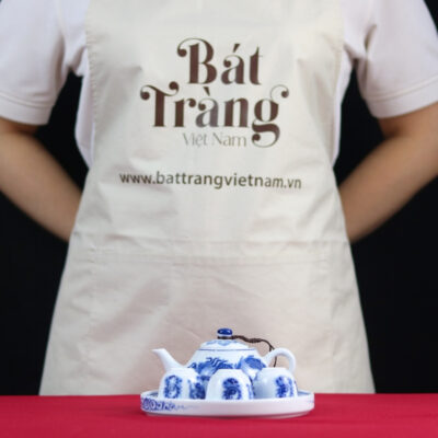 Bộ ấm chén thờ men lam 3 ly vẽ rồng BT-ĐT66