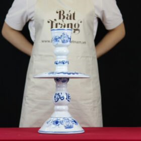 Cây đèn thờ men lam vẽ hoa sen Bát Tràng BT-ĐT62