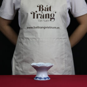 Khay trầu thờ Bát Tràng men lam họa tiết hoa sen BT-ĐT44