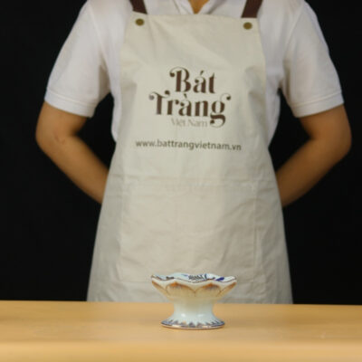 Chân nến thờ men lam vẽ vàng họa tiết hoa sen BT-ĐT86