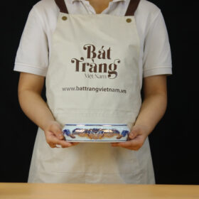 Đế bát hương thờ men lam họa tiết rồng vẽ vàng BT-ĐT87