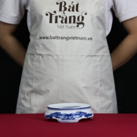 Đế bát hương thờ men lam họa tiết rồng vẽ tay BT-ĐT57