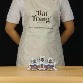 Kỷ ngai thờ 3 ly nước men lam vẽ vàng họa tiết rồng BT-ĐT92