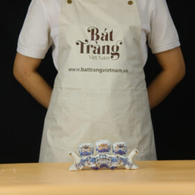 Kỷ ngai thờ 3 chén men lam họa tiết hoa sen vẽ vàng BT-ĐT94