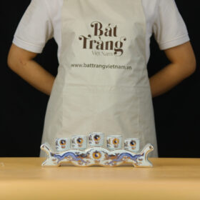 Kỷ ngai thờ 5 ly men lam vẽ vàng họa tiết rồng BT-ĐT95