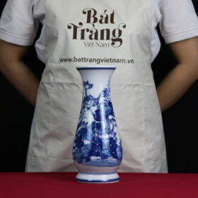 Lọ hoa thờ Bát Tràng men lam họa tiết hoa sen BT-ĐT48