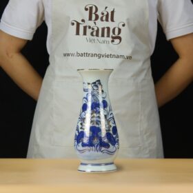 Bình hoa thờ men lam vẽ vàng họa tiết hoa sen BT-ĐT97