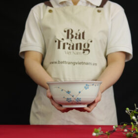 Tô sâu men trắng Bát Tràng họa tiết đào xanh BĐ-17