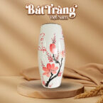 Bình hoa in logo dáng bom họa tiết hoa đào hồng BT-QT49