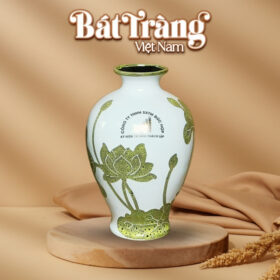 Bình hoa Bát Tràng Việt Nam in logo dáng đùi dế họa tiết hoa sen BT-QT50