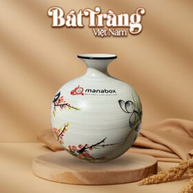Bình hút lộc in logo gốm sứ Bát Tràng men xước vẽ hoa BT-QT26