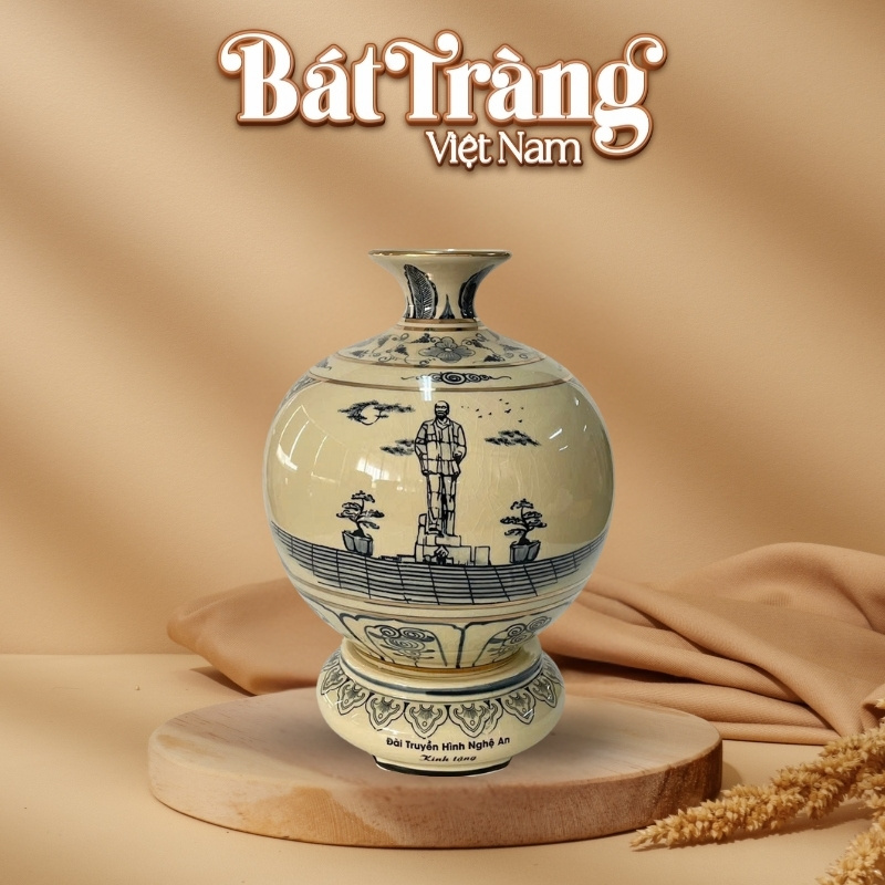 Bình hút lộc in logo men rạn hanh vàng vẽ Bác Hồ BT-QT21