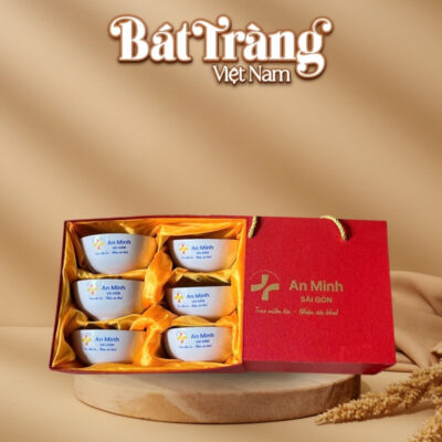 Bộ 6 bát cơm quà tặng in logo sứ trắng Bát Tràng BT-QT38