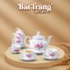 Bộ ấm chén in logo sứ trắng Bát Tràng họa tiết hoa đào BT-QT09